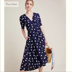 Anthropologie Maeve Breanna Navy Polka Dot Dress